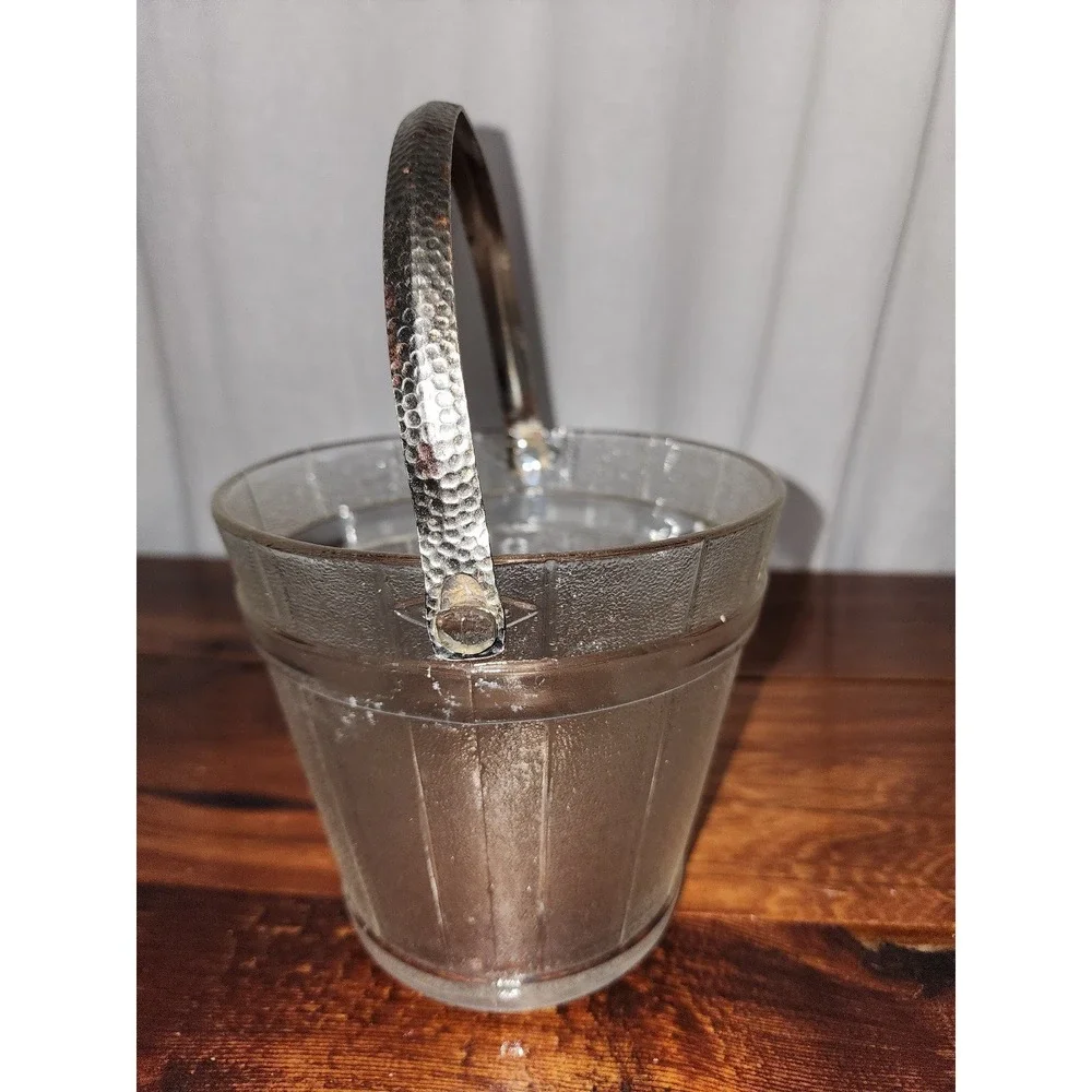 Glass Ice‎ Bucket Vintage Silver Handle Candy Dish